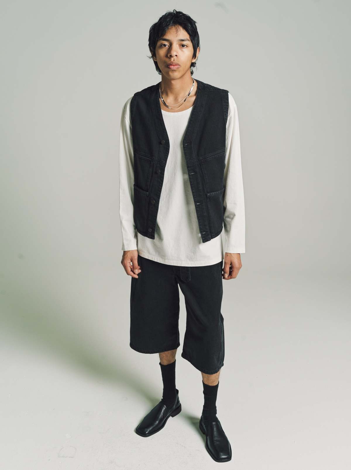 Lemaire Soft Bleached Denim 4 Pocket Gilet - Black | Garmentory