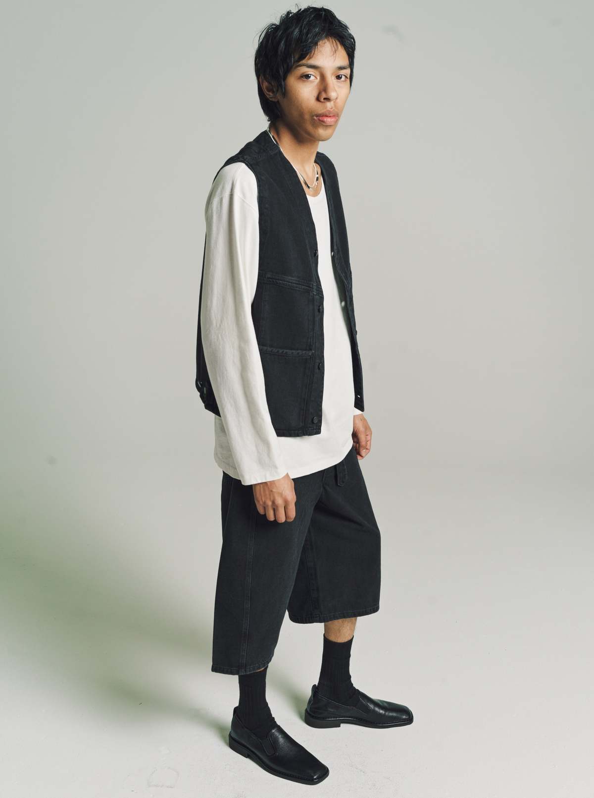 Lemaire Soft Bleached Denim 4 Pocket Gilet - Black | Garmentory