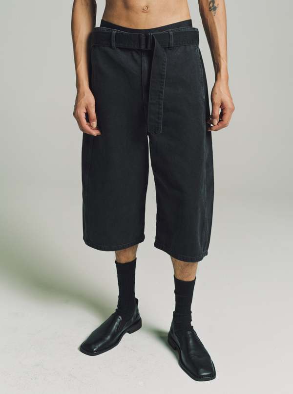 Lemaire Soft Bleached Denim Twisted Short - Black | Garmentory