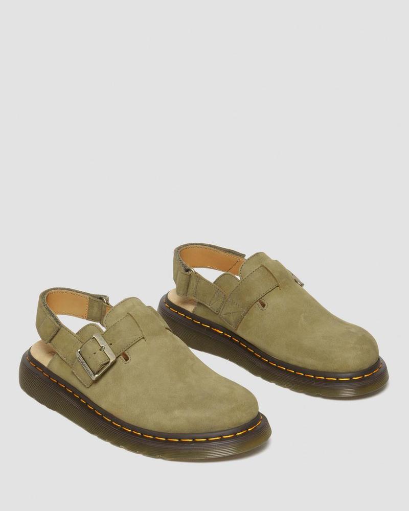 Dr. Martens Jorge II Tumbled Nubuck Slingback Mules - Muted Olive
