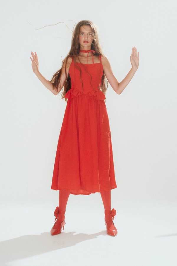 open lace back dress Zapaka Women Beaded Red Prom Dress with Slit Ruched Strapless Mermaid Corset Long Formal Dress, Red / US12 main image 1