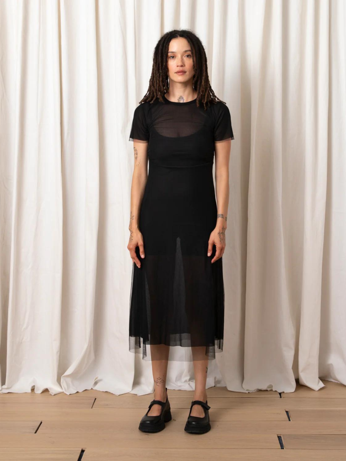 Ali Golden Fitted Mesh T-shirt Dress - Black | Garmentory