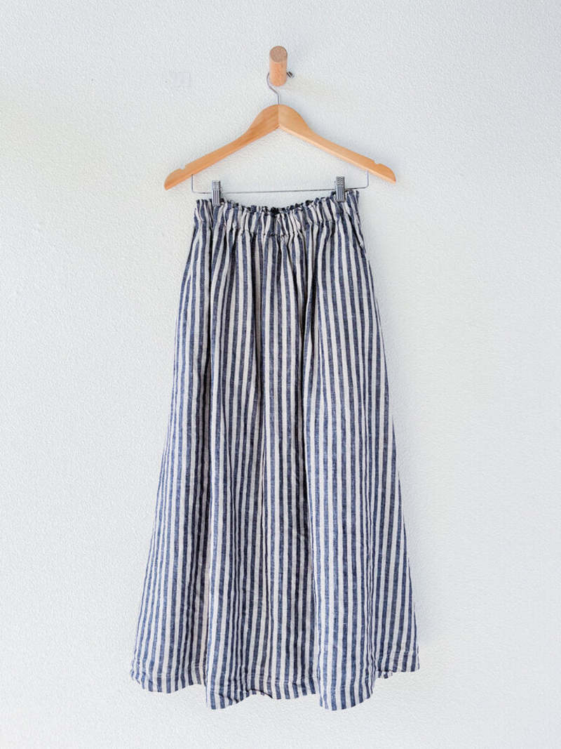 ICHI ANTIQUITIES STRIPED LINEN SKIRT - Blue Striped | Garmentory