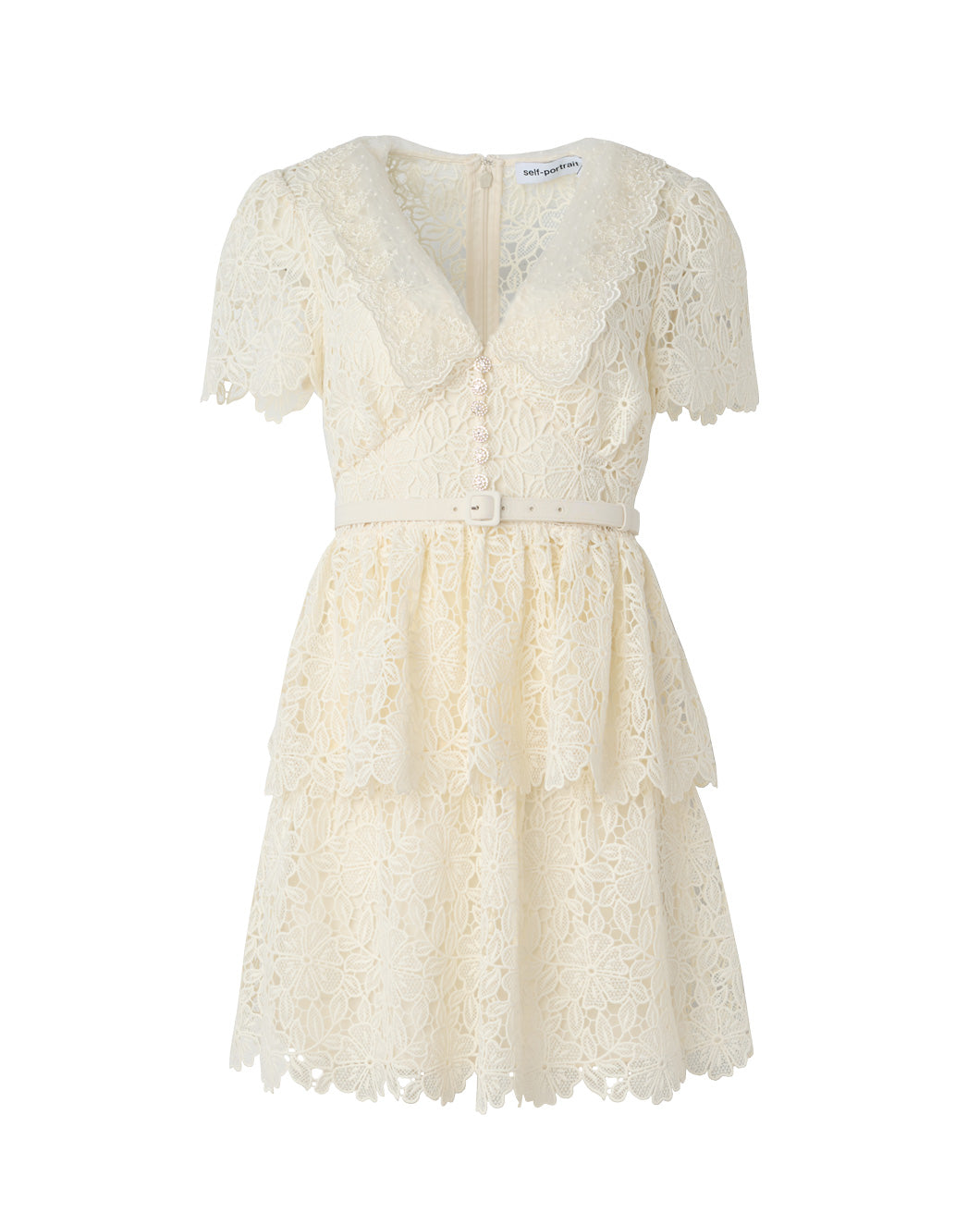 Self-Portrait Flower Lace Collar Mini Dress - Cream | Garmentory