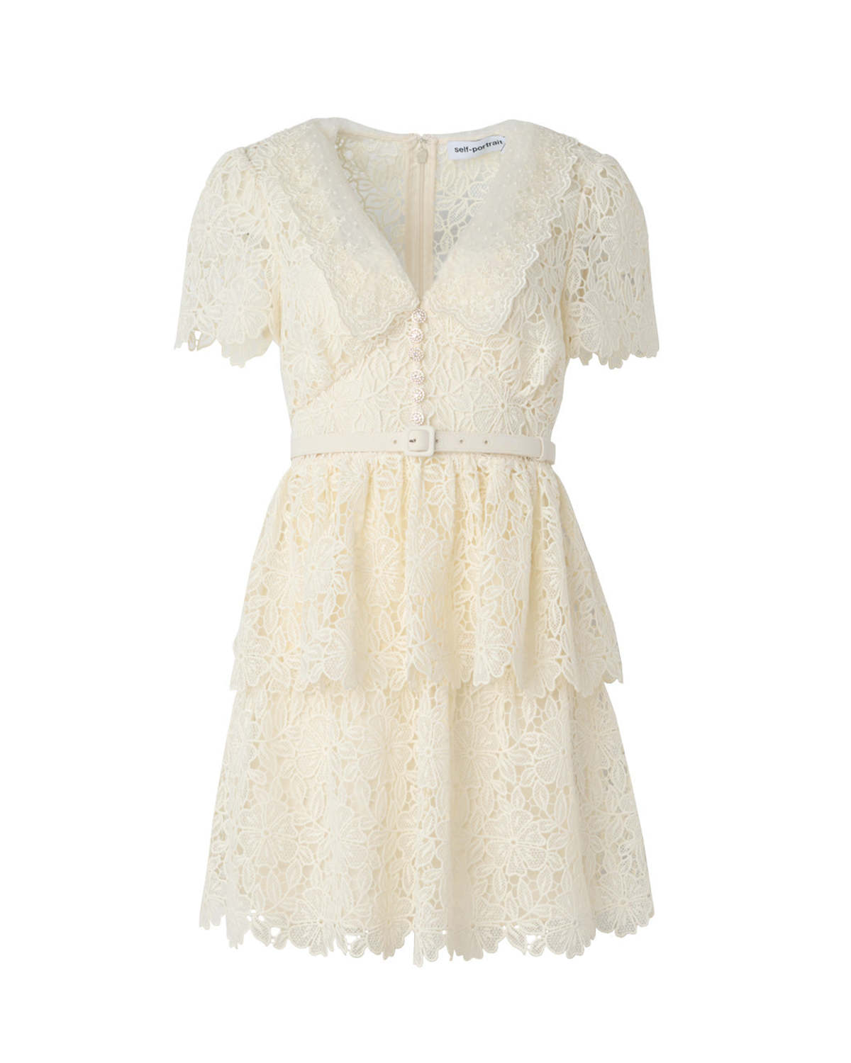 Self-Portrait Flower Lace Collar Mini Dress - Cream | Garmentory Self-Portrait Flower Lace Collar Mini Dress - Cream | Garmentory