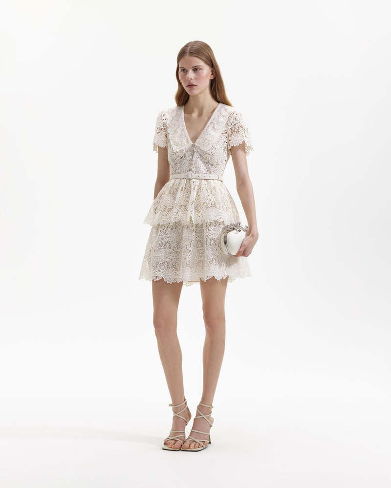 Lace Trim Cream Tiered Midi Dress Self Portrait Self-Portrait