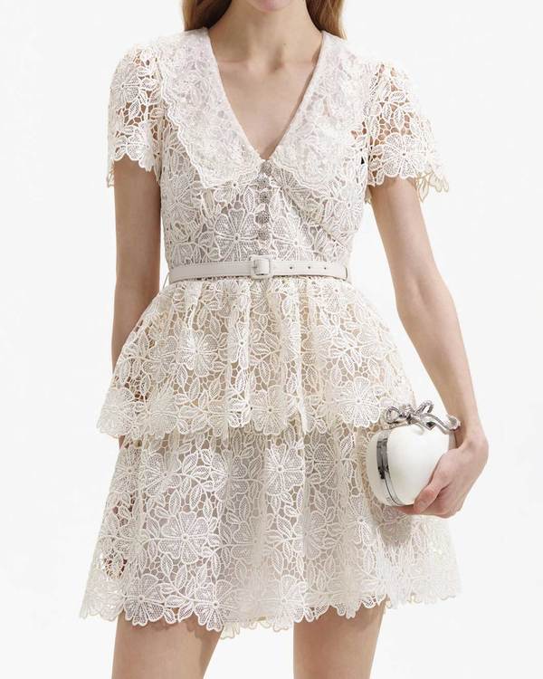 Self-Portrait Flower Lace Collar Mini Dress - Cream | Garmentory