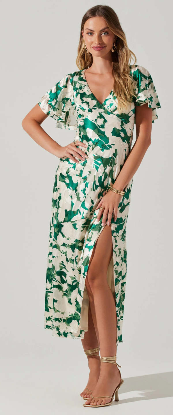 ASTR The Label Florecita Dress - Emerald Green/Cream | Garmentory