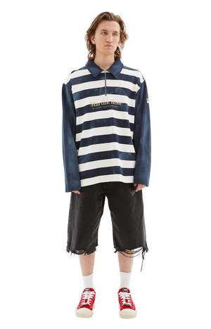 Martine Rose Zip Up Polo - Navy/White | Garmentory