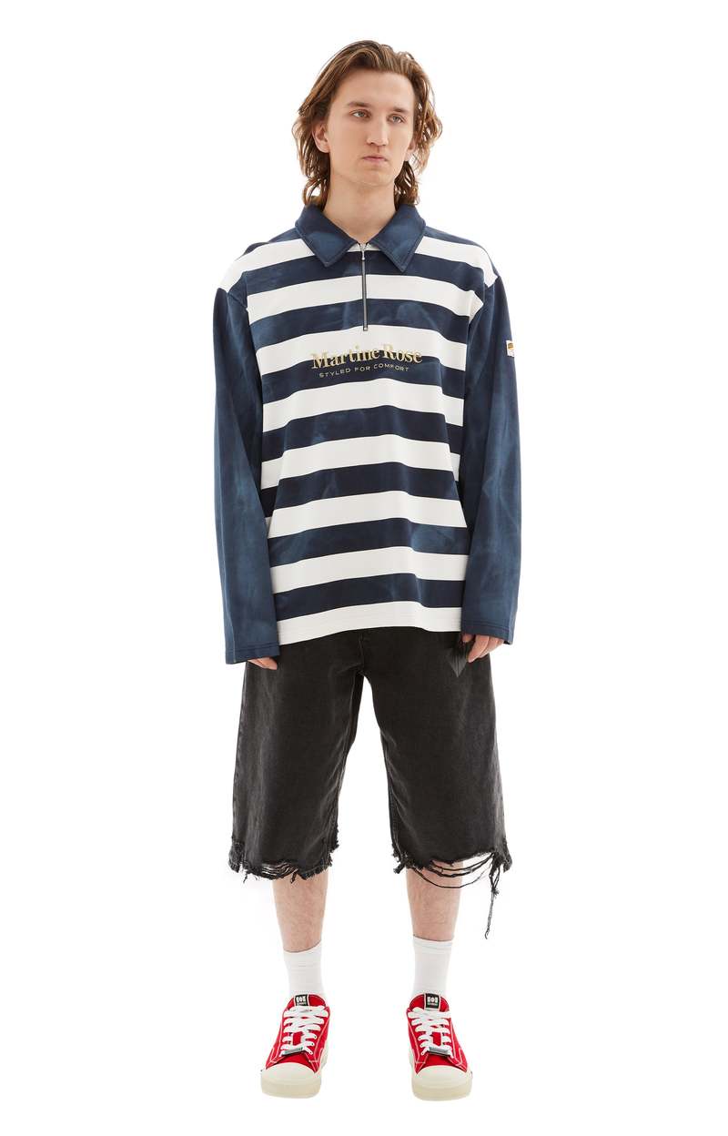Martine Rose Zip Up Polo - Navy/White | Garmentory