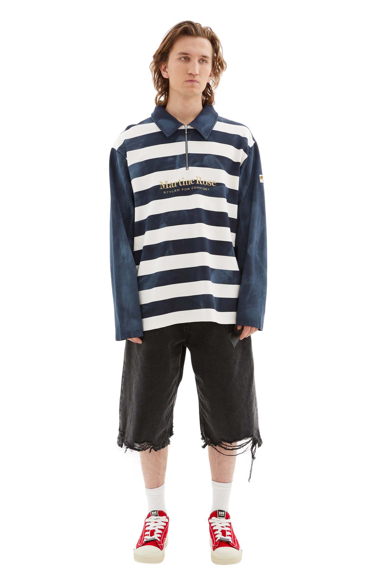 martine rose zip up polo ジップアップ　ポロ Martine Rose Zip Up Polo Blue/White Half Zips Martine Rose