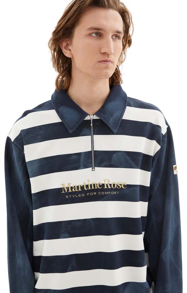 Martine Rose Zip Up Polo - Navy/White | Garmentory