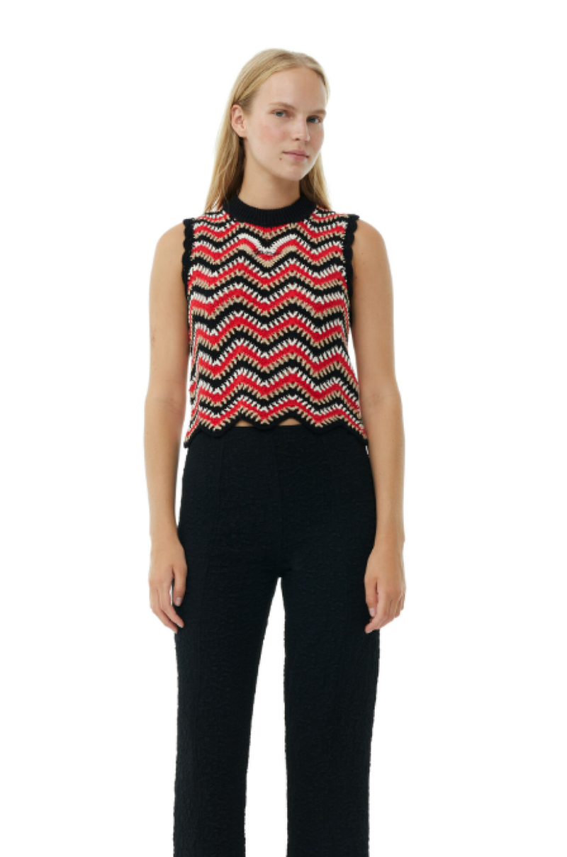 【関税&送料込み】Ganni Crochet Knit Vest Ganni Cotton Crochet Vest - Racing Red | Garmentory
