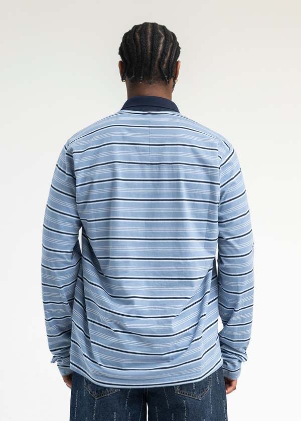 Martine Rose L/s Pulled Neck Polo - Blue Stripe | Garmentory