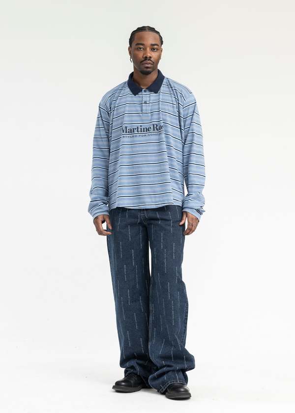 Martine Rose L/s Pulled Neck Polo - Blue Stripe | Garmentory