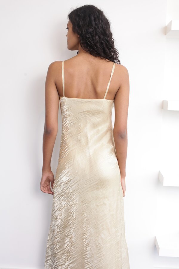 WOLF & GYPSY X JOAN Sheer Overlay Bias Cut Rossette Dress - Gold |  Garmentory