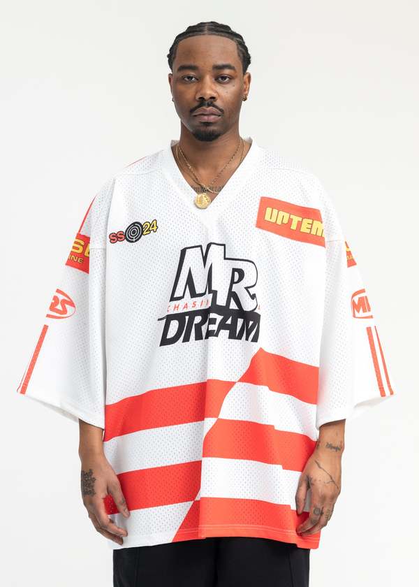 Martine Rose OVERSIZED FOOTBALL TOP - WHITE/RED | Garmentory
