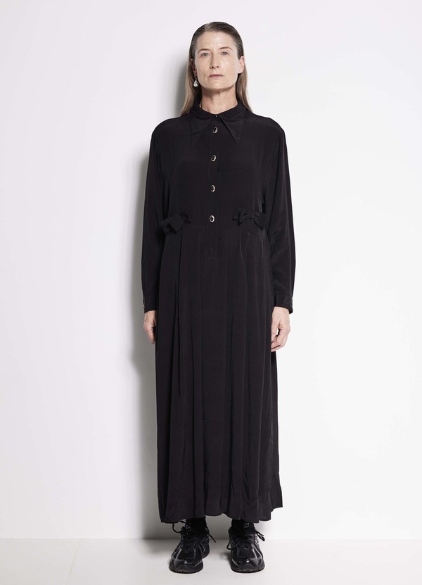 La Rosa Dress - Full Length Long Sleeve Collared Dress in Black XS / Black