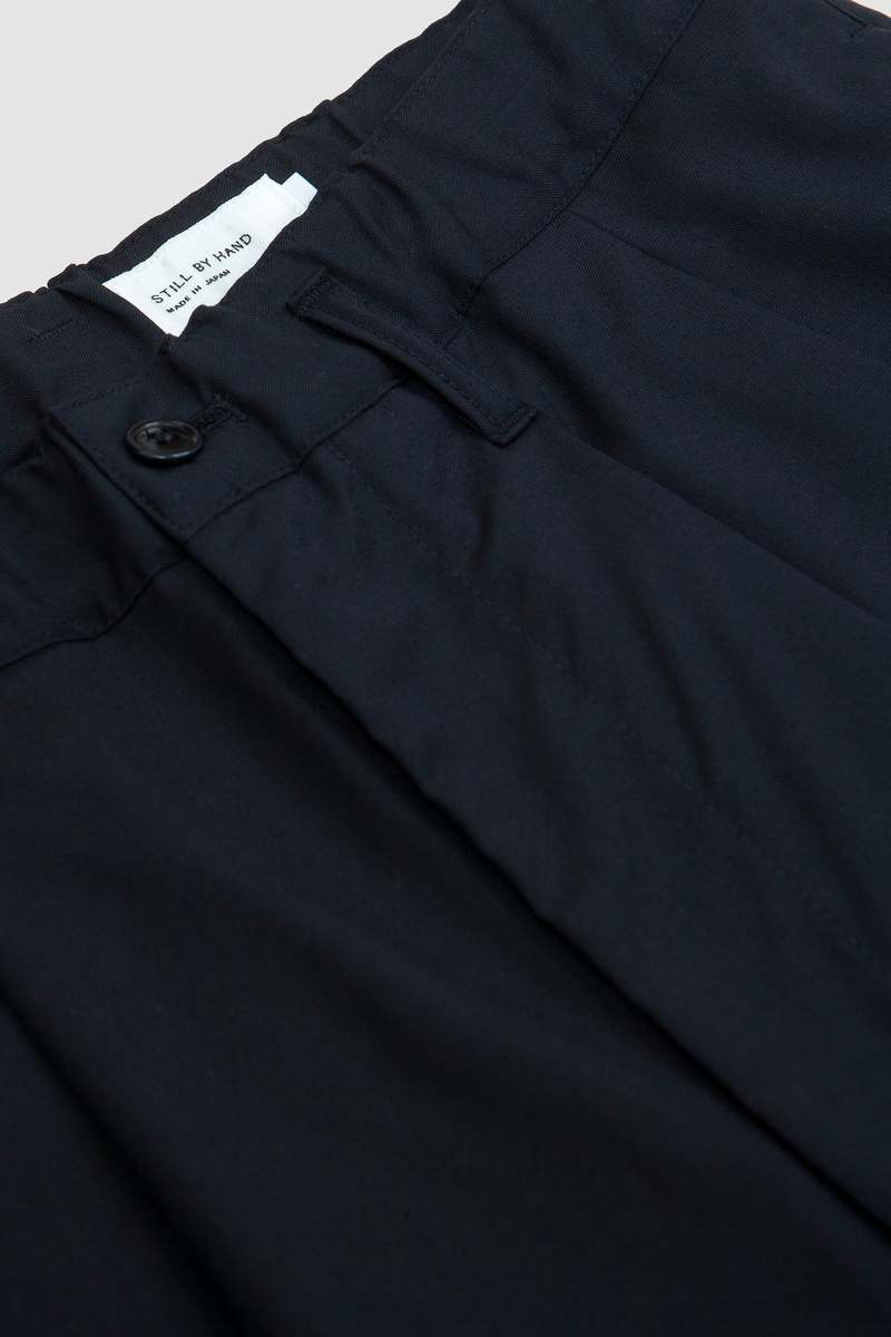 Still By Hand Summer Wool Wide Pants - Black Navy | Garmentory