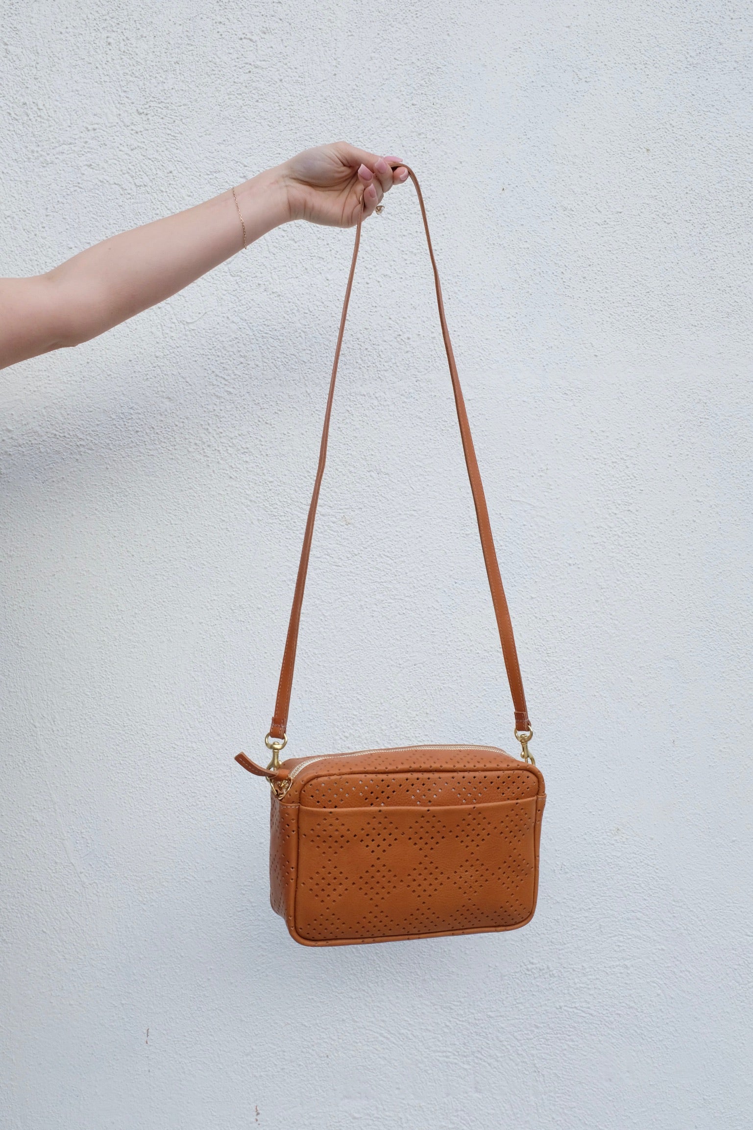 Clare V. Marisol Lightweight Checker Perf Bag - Cuoio | Garmentory