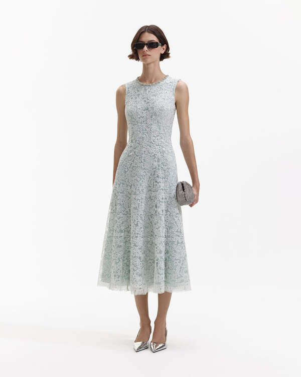 Self-Portrait Cord Lace Midi Dress - Green Self-Portrait Cord Lace Midi Dress - Green