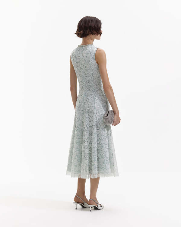 Self-Portrait Cord Lace Midi Dress - Green Self-Portrait Cord Lace Midi Dress - Green