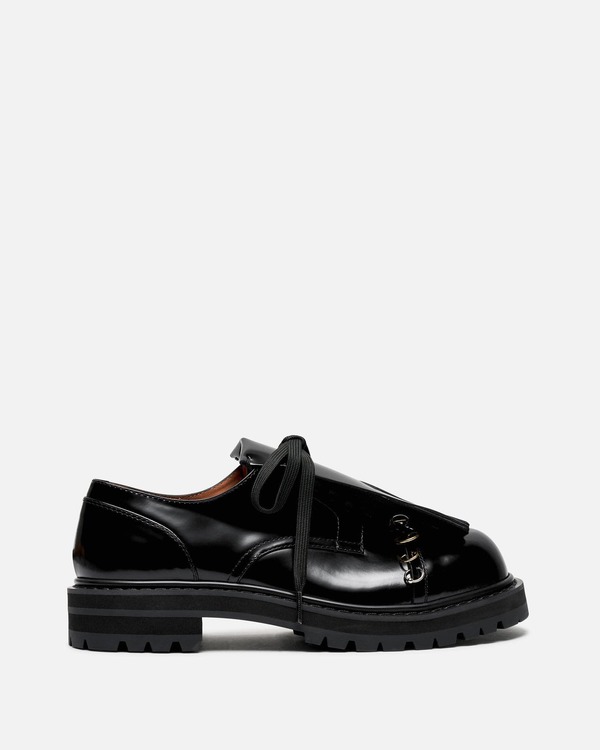 Marni Leather Dada Derby Shoe with Maxi Fringe - Black | Garmentory