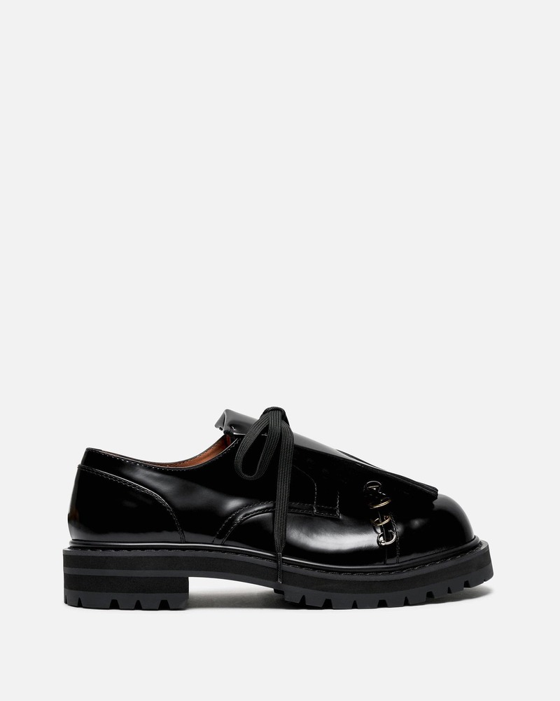 Marni Leather Dada Derby Shoe with Maxi Fringe - Black | Garmentory