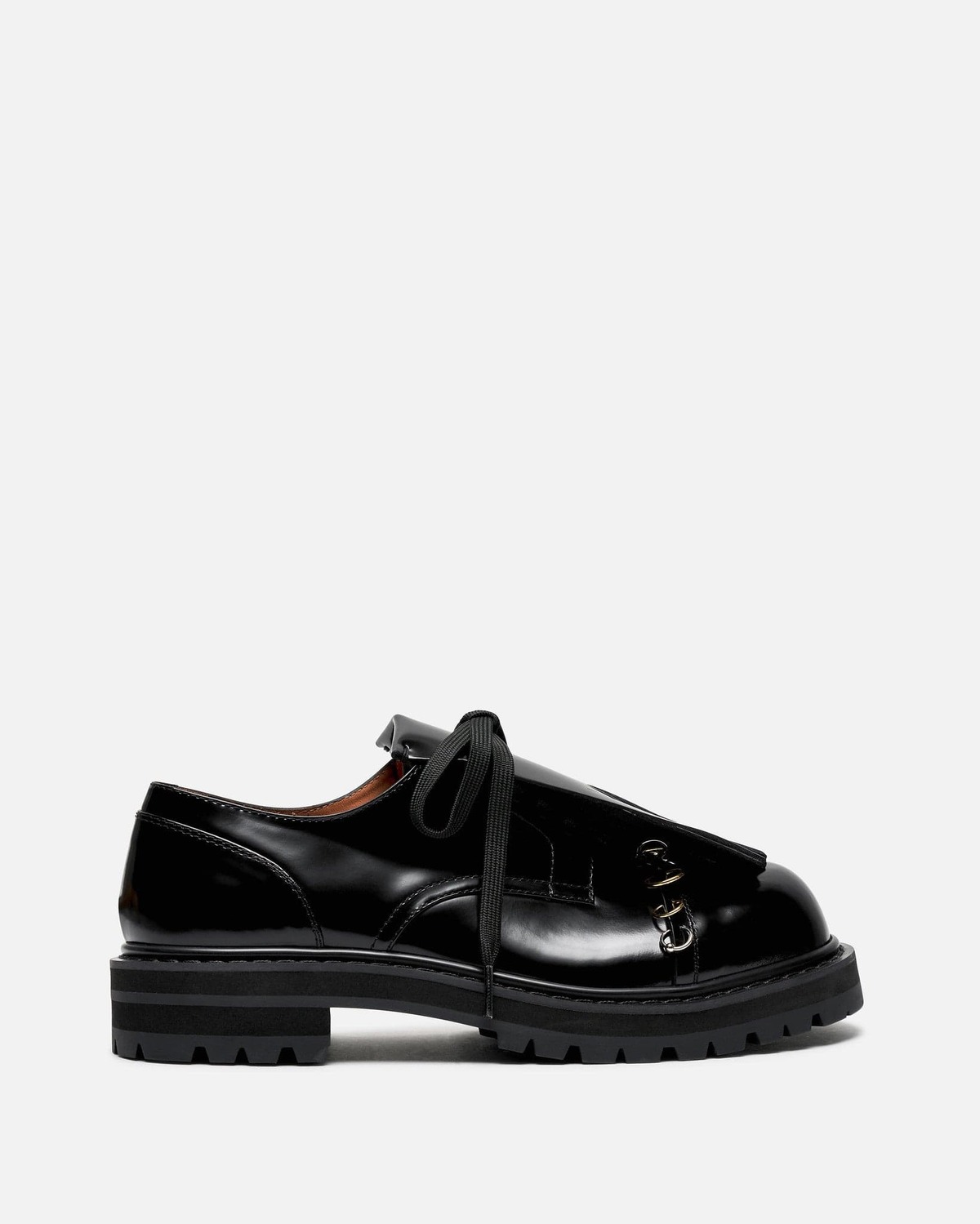 Marni Leather Dada Derby Shoe with Maxi Fringe - Black | Garmentory