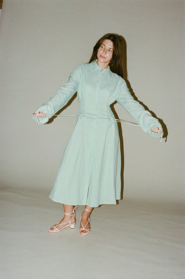 PRISCAVera Laced Button Down Dress - Matcha