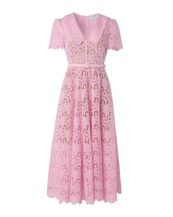 Self-Portrait Guipure Lace Midi Dress - Pale Pink | Garmentory Self-Portrait Guipure Lace Midi Dress - Pale Pink | Garmentory