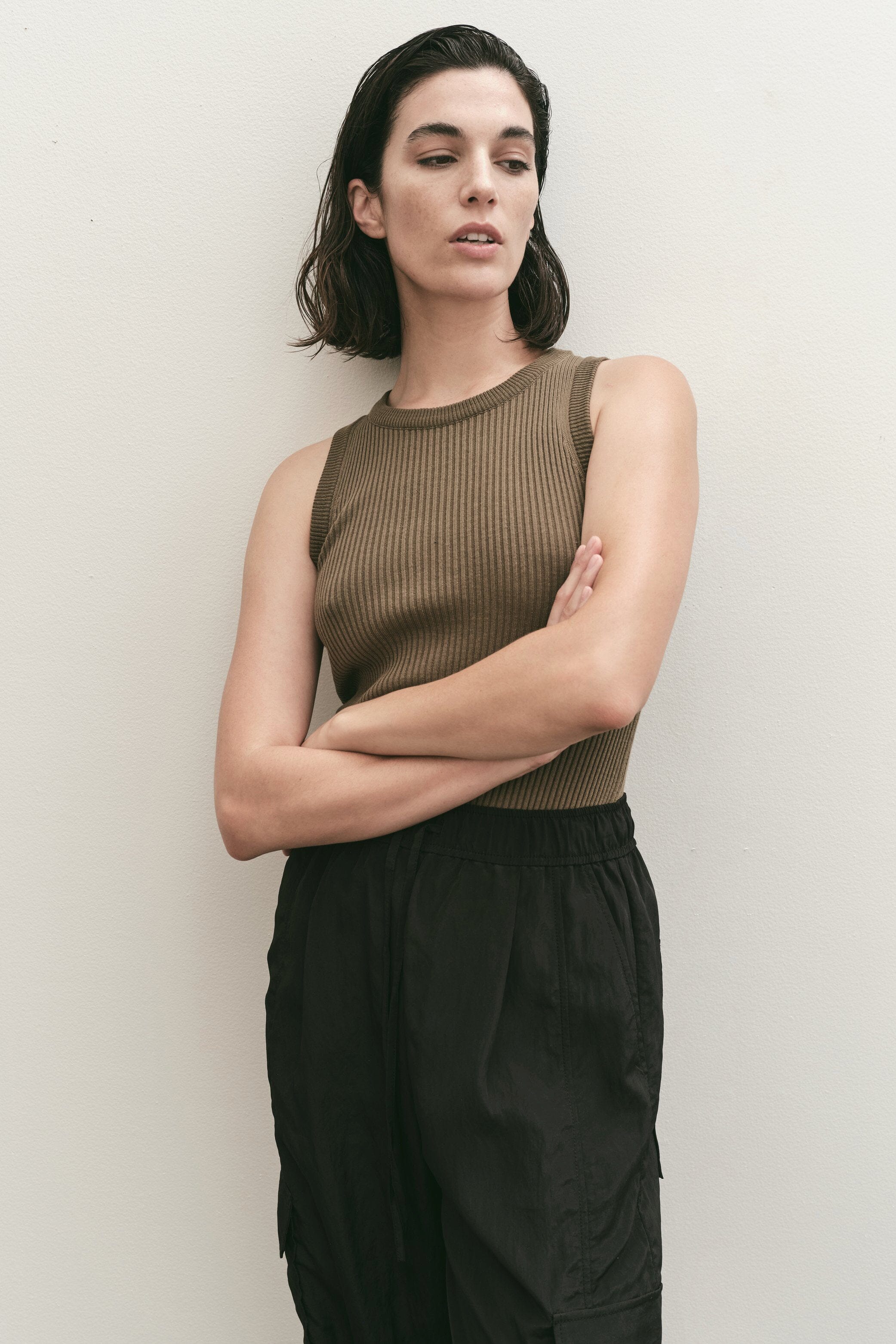 Mijeong Park Wide Leg Cargo Pants in Olive