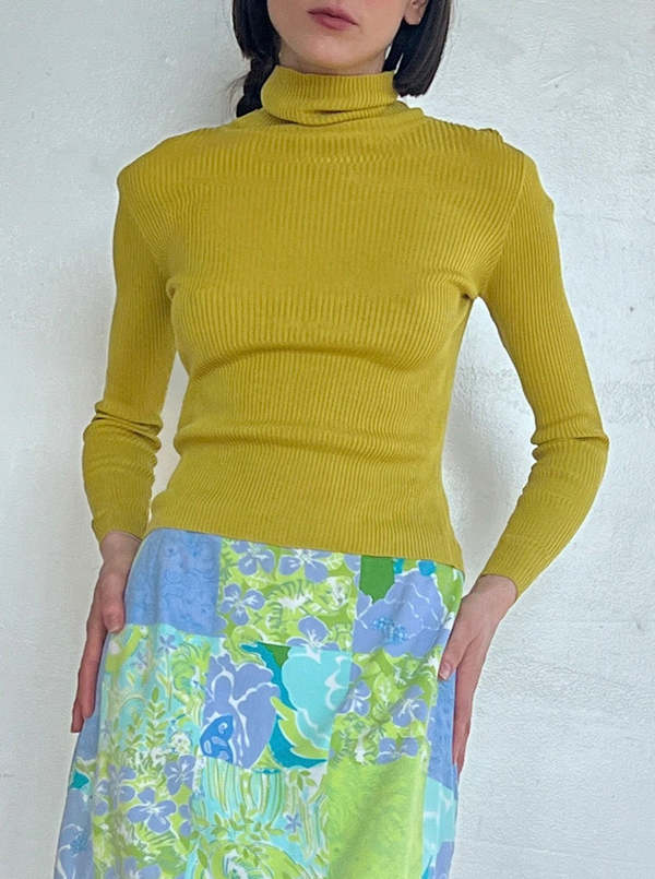 Vintage Silk Ribbed Turtleneck - Chartreuse | Garmentory