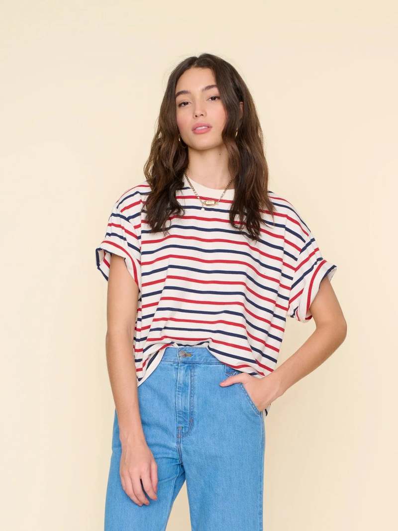 Xirena Palmer Tee - Navy/Red Stripe