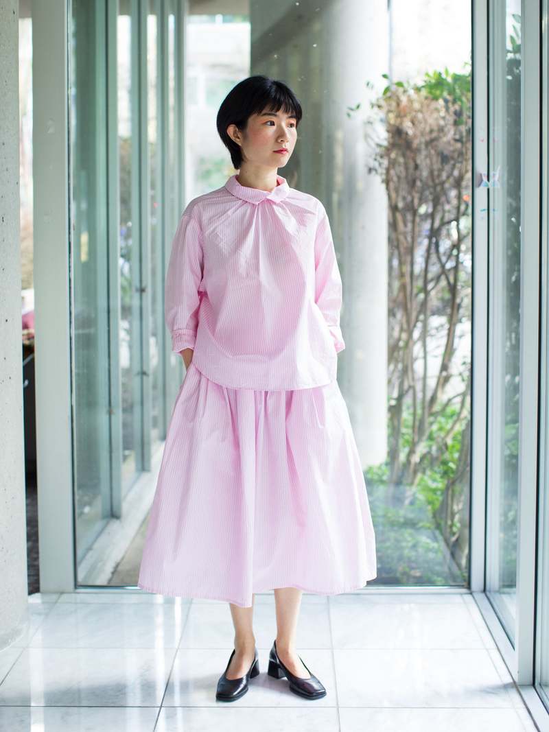 Gallego Desportes Two-way Blouse - Pink Stripe Poplin Gallego Desportes Two-way Blouse - Pink Stripe Poplin