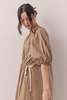 Amente Puff Sleeve Waist Tie Midi Dress - Walnut - Thumbnail 11