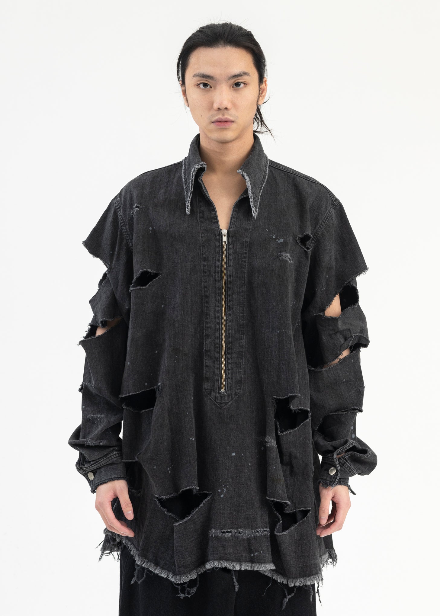 トップス KIDILL DESTROY PULLOVER DENIM SHIRT 24SS BLACK-DESTROY-PULLOVER-DENIM-