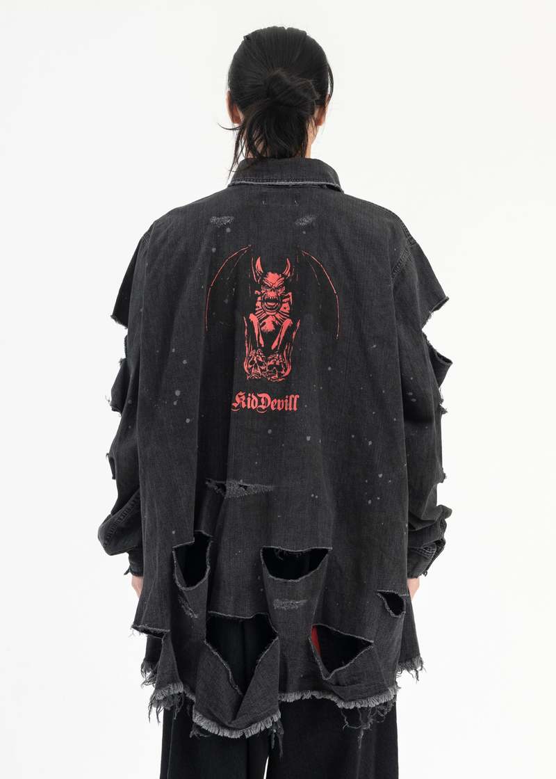 トップス KIDILL DESTROY PULLOVER DENIM SHIRT 24SS Kidill DESTROY PULLOVER DENIM SHIRTS - BLACK | Garmentory