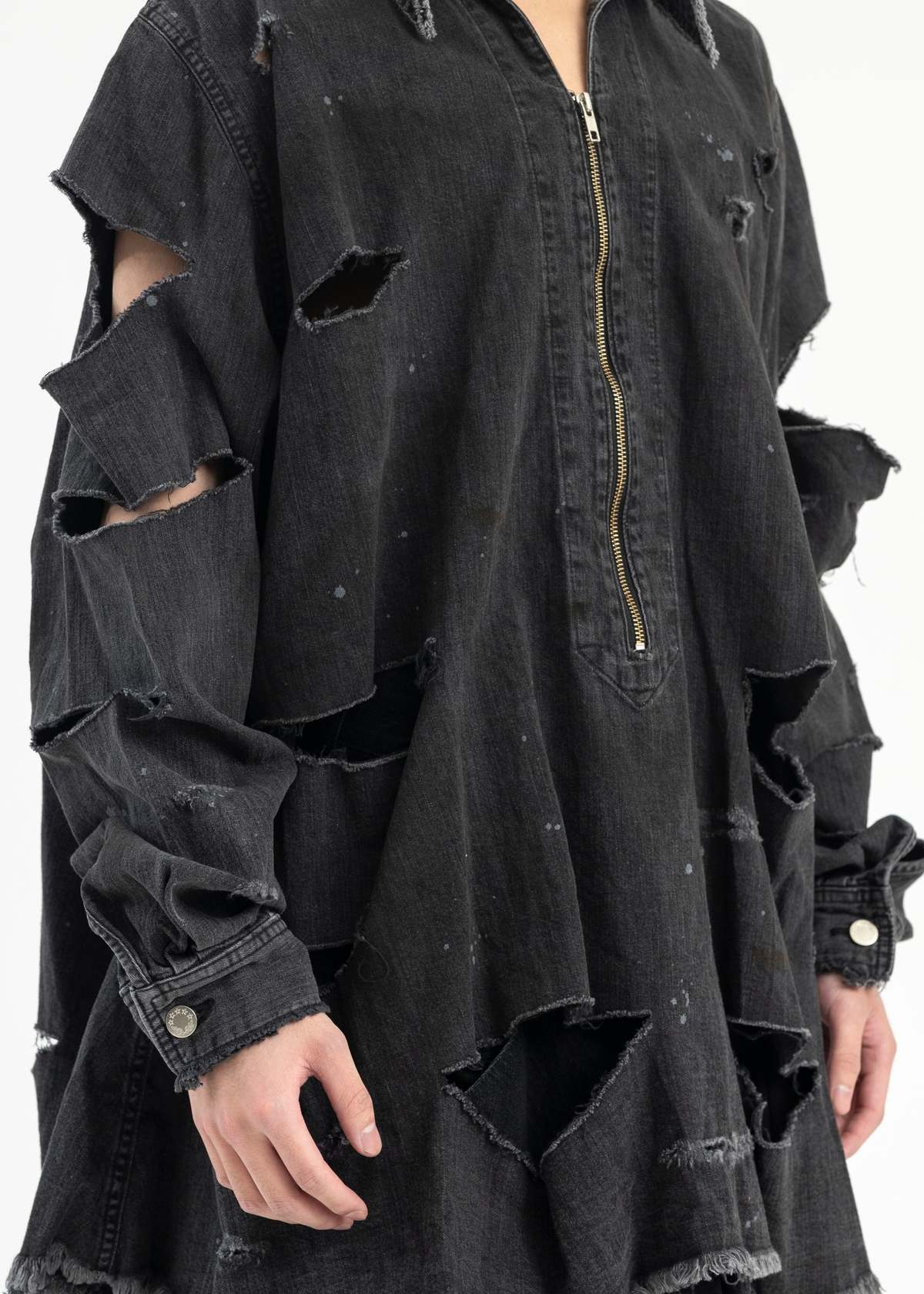 Kidill DESTROY PULLOVER DENIM SHIRTS - BLACK | Garmentory