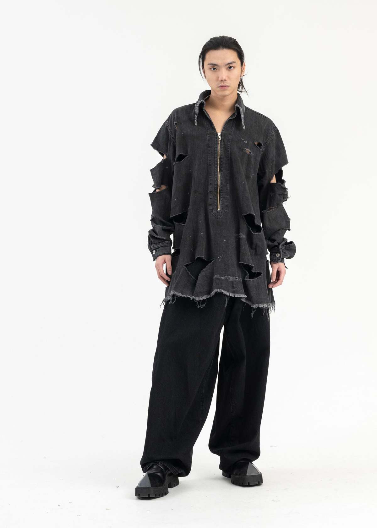Kidill DESTROY PULLOVER DENIM SHIRTS - BLACK | Garmentory