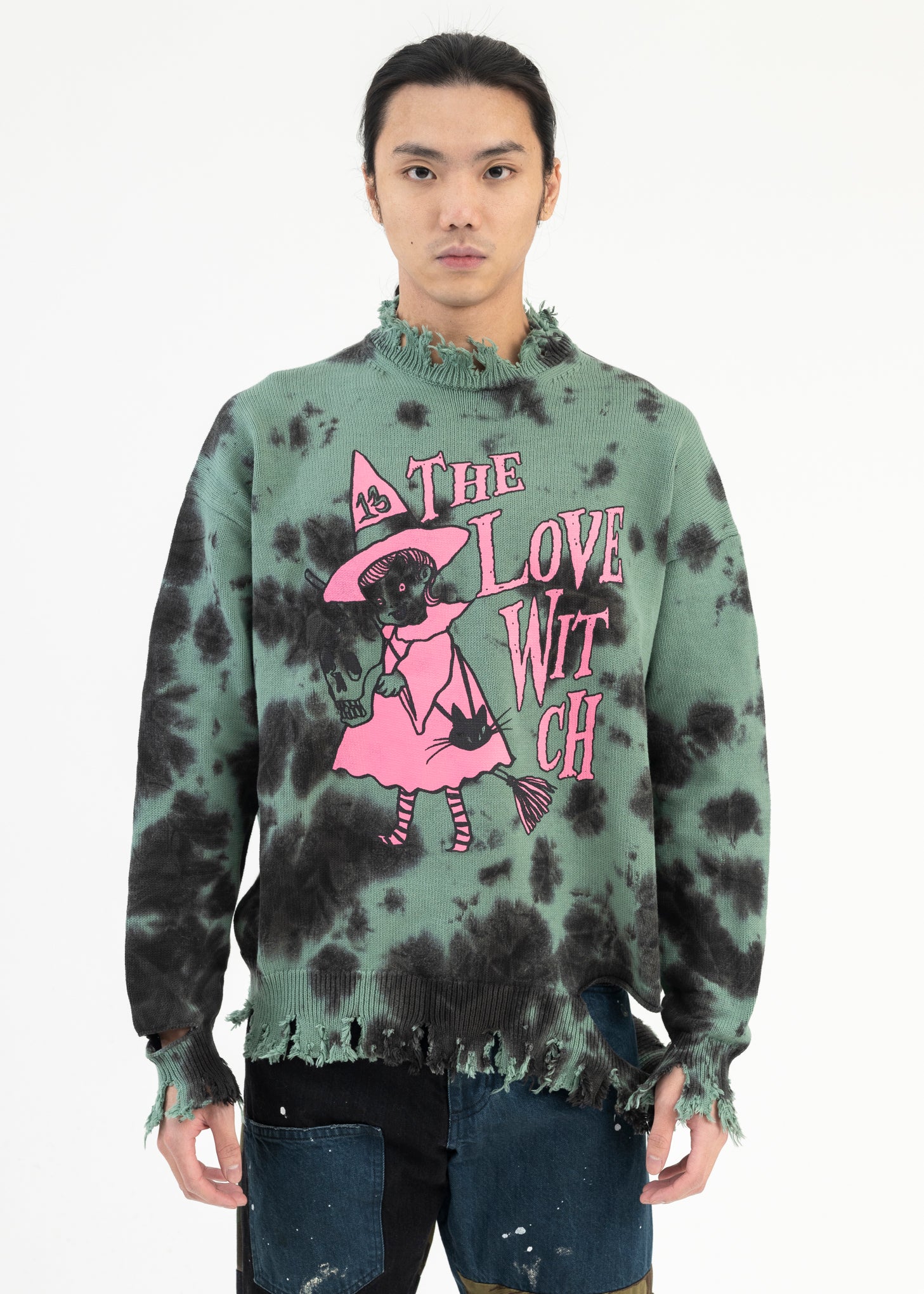 KIDILL☆ DESTROY PULLOVER KNIT DESTROY PULLOVER KNIT THE LOVE WITCH PRINT / PURPLE