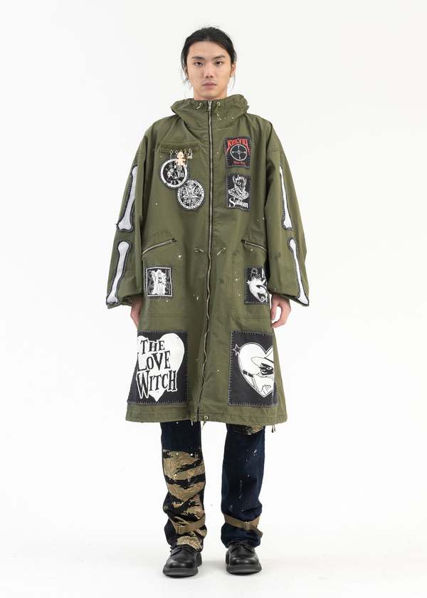 Kidill KHAKI GREEN MOHAWK PATCH MODS COAT - KHAKI GREEN | Garmentory