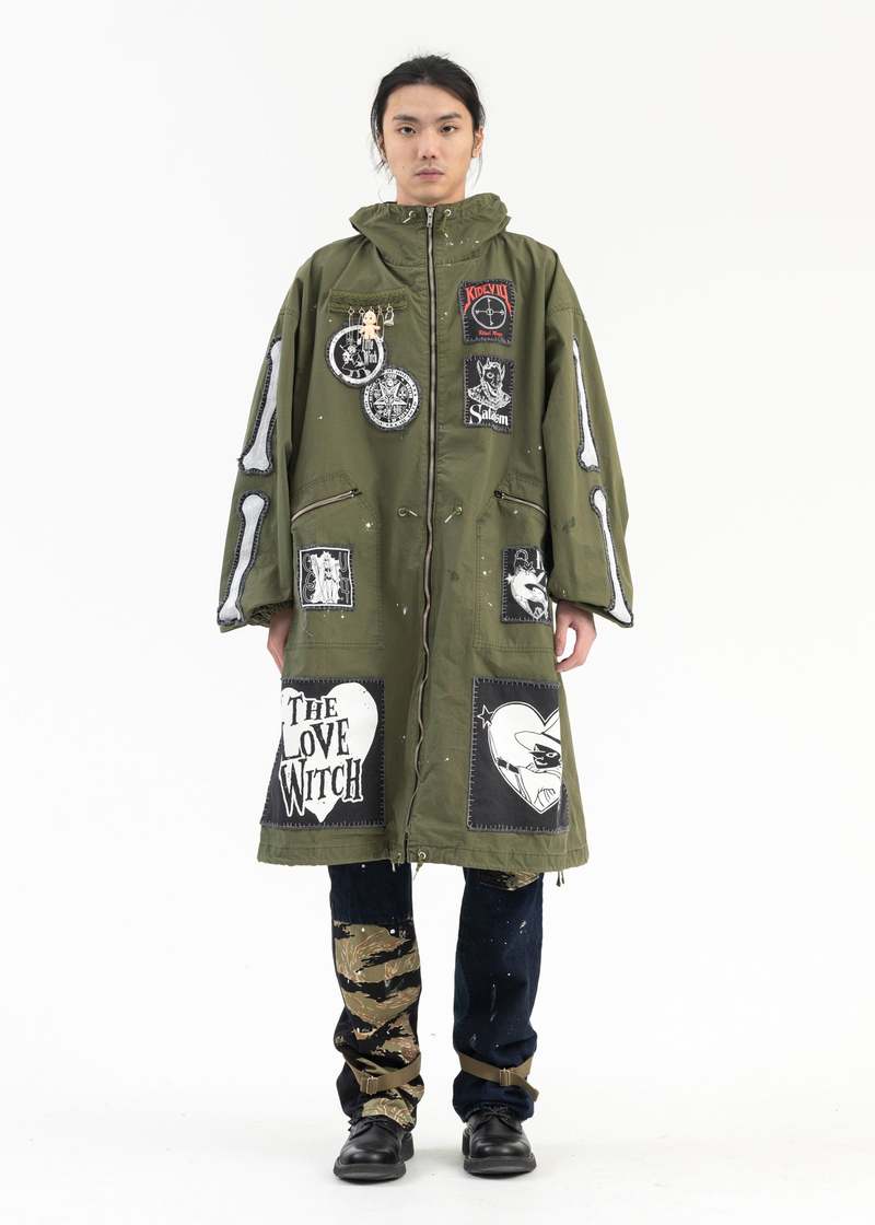 Kidill KHAKI GREEN MOHAWK PATCH MODS COAT - KHAKI GREEN
