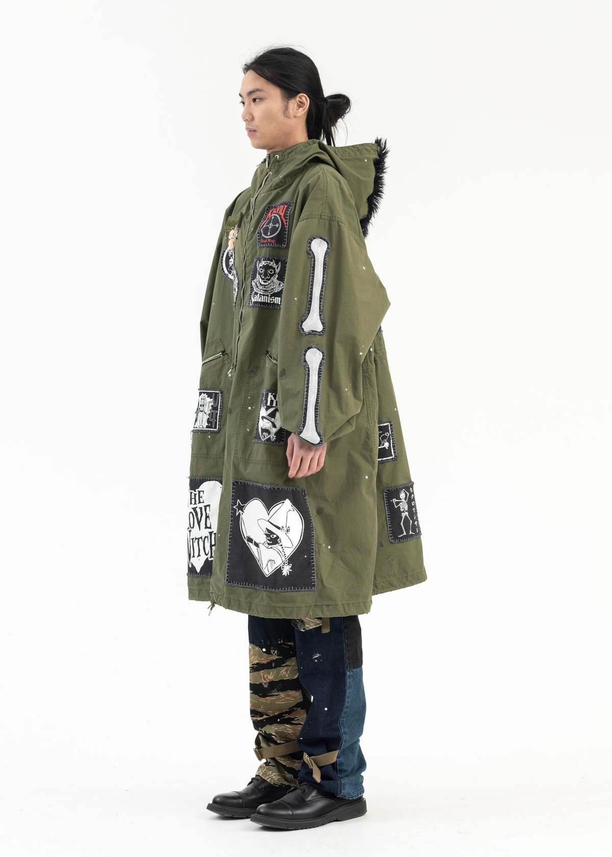 Kidill KHAKI GREEN MOHAWK PATCH MODS COAT - KHAKI GREEN | Garmentory