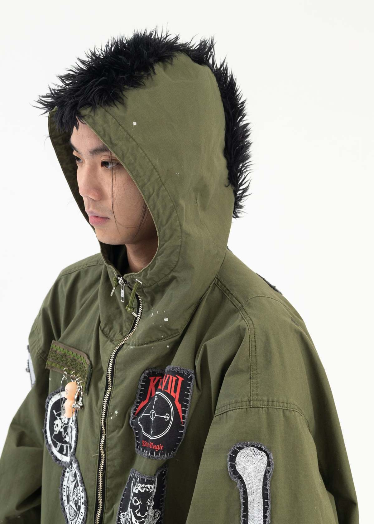 Kidill KHAKI GREEN MOHAWK PATCH MODS COAT - KHAKI GREEN | Garmentory