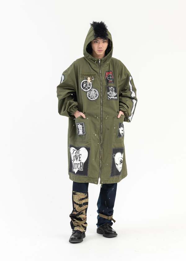 Kidill KHAKI GREEN MOHAWK PATCH MODS COAT - KHAKI GREEN | Garmentory