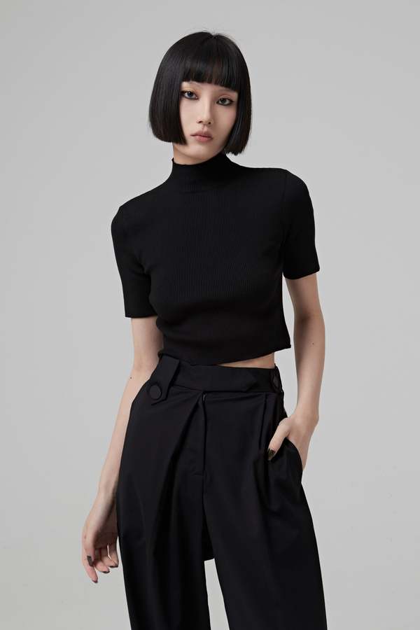 oscar de la renta SHORT SLEEVE MOCK NE - IVORY/BLACK