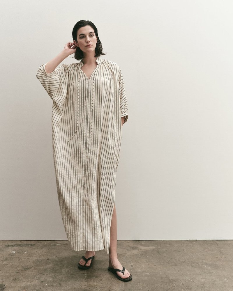 Mijeong Park Shirred Dress - Light Beige Stripe | Garmentory