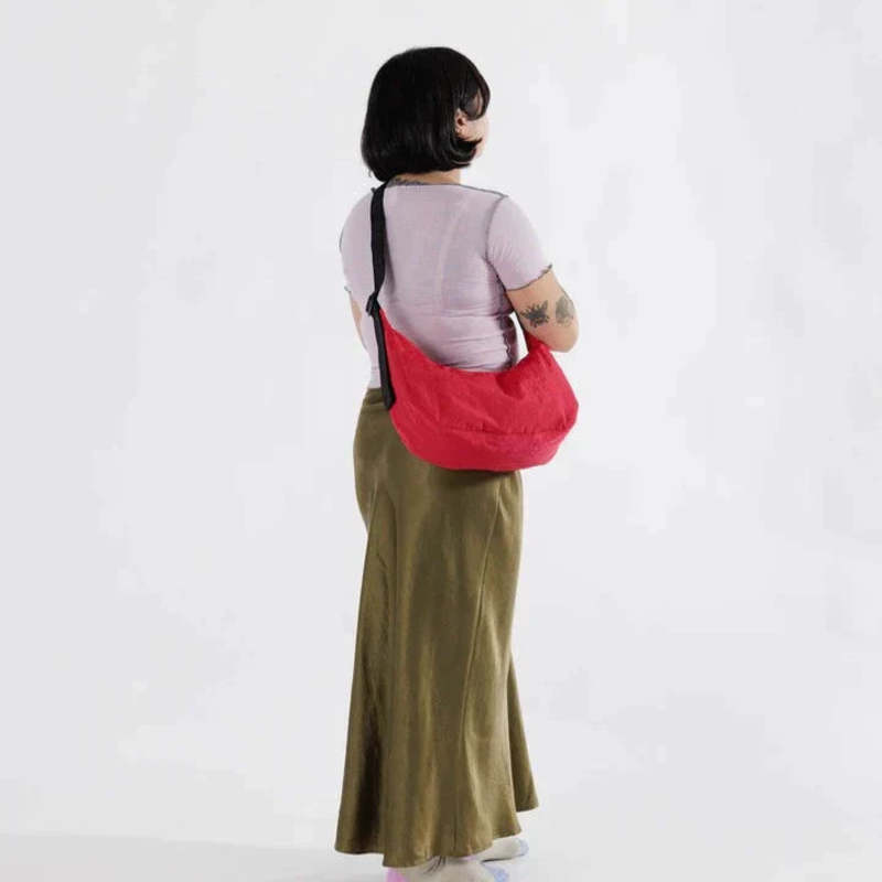 Baggu Small Nylon Crescent Bag in Candy Apple