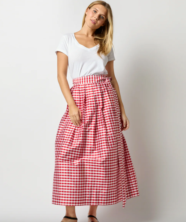 Ann Mashburn Pleated Wrap Midi Skirt Red Gingham Silk Shantung on  Garmentory